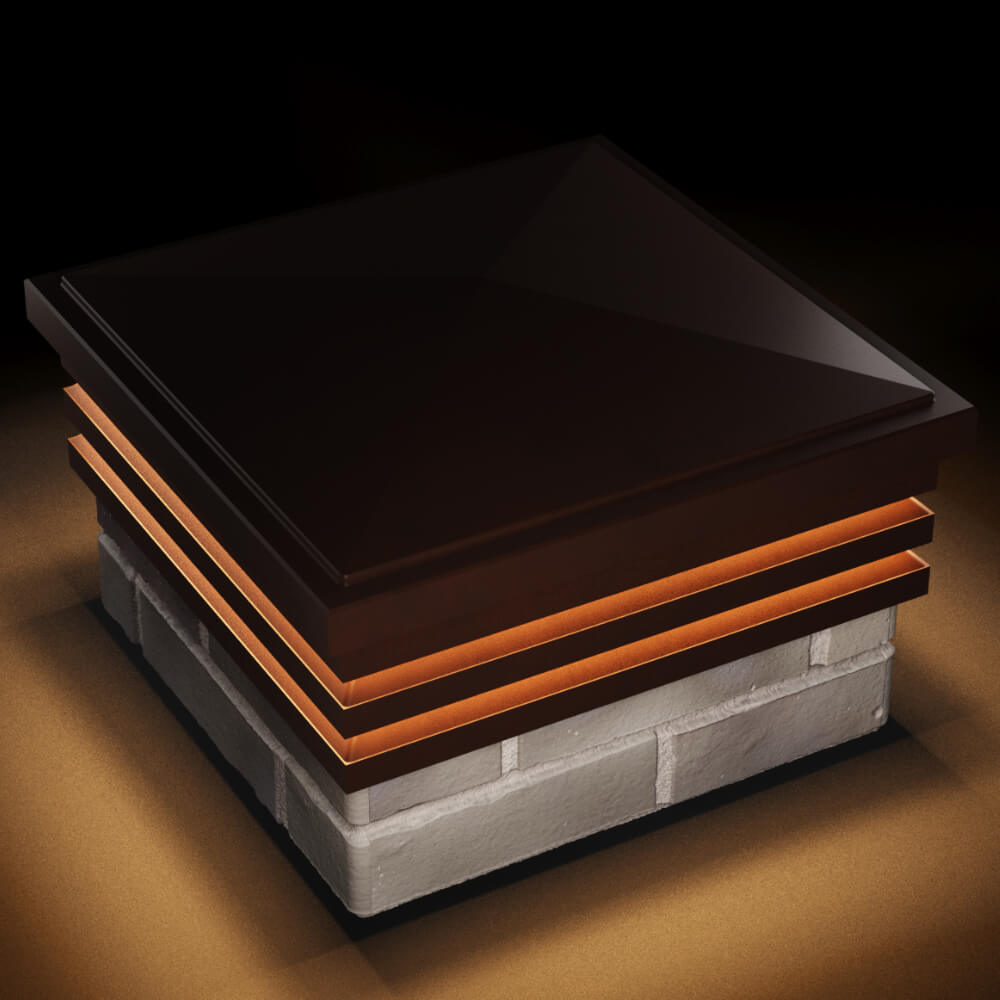 Колпак Zking Бона ХайТек Коричневый на столб 1.5х1.5 кирпича (385х385мм) с подсветкой в Славгороде фото