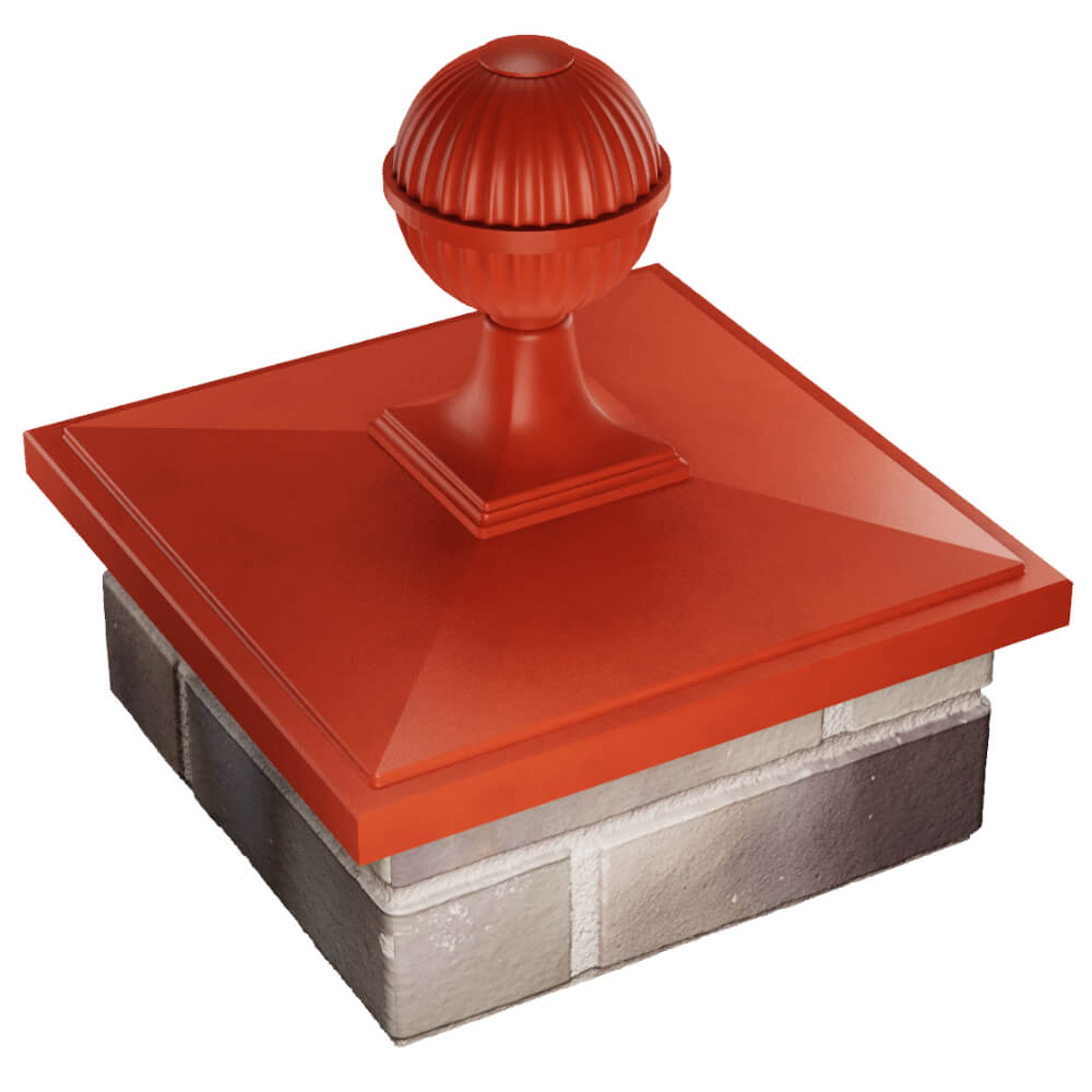 Колпак Zking БонаМоно Красный с шаром на столб 1.5х1.5 кирпича (385х385, 400х400мм) в сборе в Славгороде фото